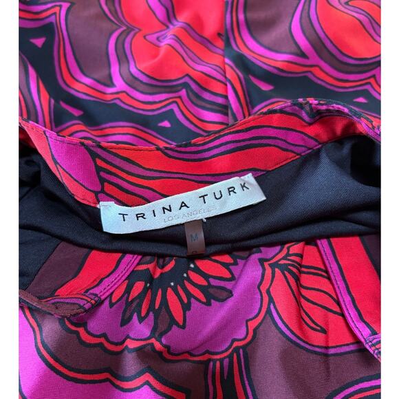 Womens Trina Turk Joni Floral Print Pink Orange Red Long Sleeve Shift Dress M - Picture 5 of 10